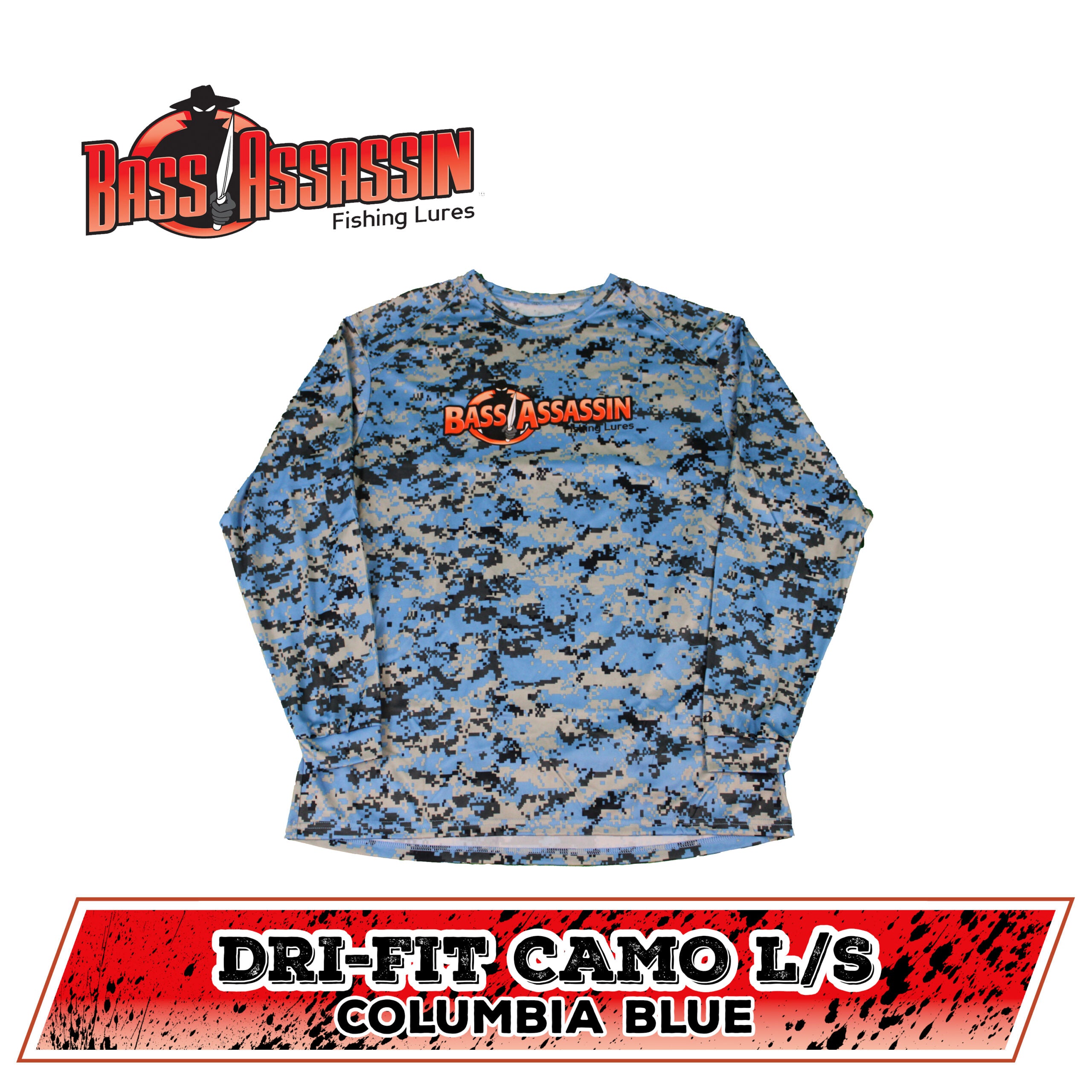 camo pattern fishing lure Columbia Blue Digital Camo Dri-Fit Bass Assassin Logo Long Sleeve – Bass Assassin Lures, Inc