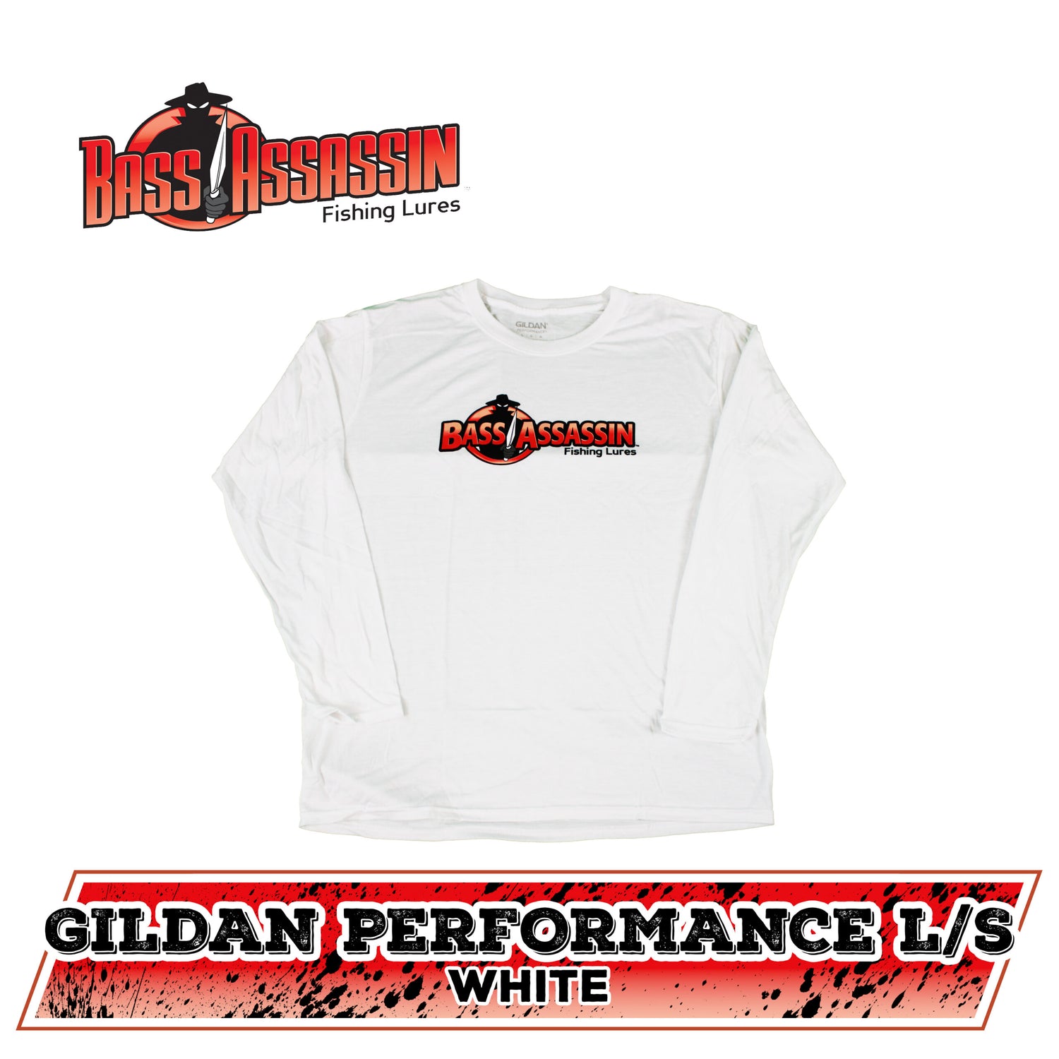 White Gildan Performance Bass Assassin Logo Long Sleeve