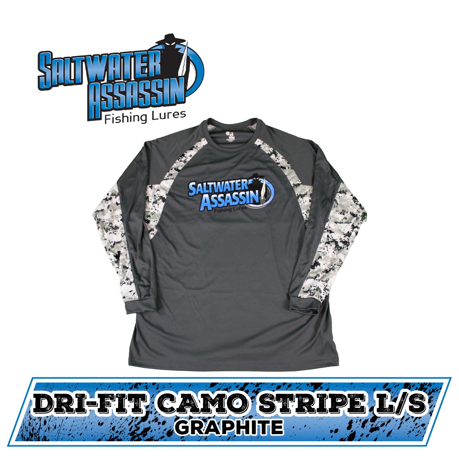 Charcoal Digital Camo Stripe Saltwater Assassin Logo Long Sleeve